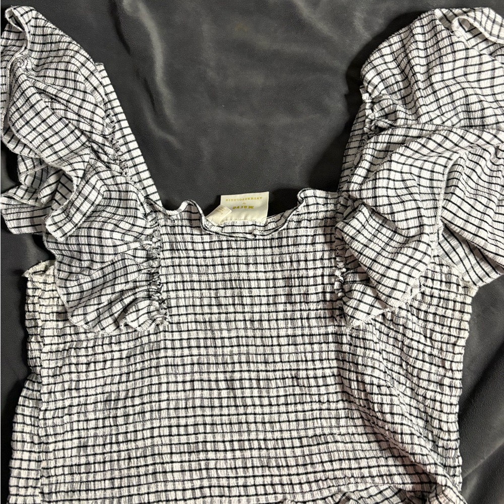 Maeve by Anthropologie Smocked Square-Neck Puff Sleeve Top in Black & White - Picture 3 of 5